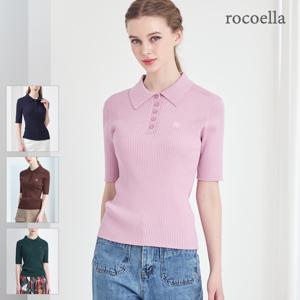 뮤첼 시그니쳐 반팔 카라 여성 니트