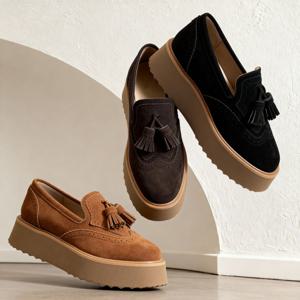 프레피 스웨이드 플랫폼 윙팁 소가죽 태슬 로퍼 4cm / LA5120P