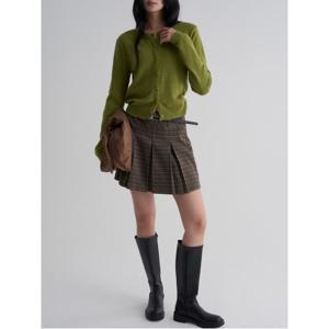 체크 벨티드 플리츠 미니 스커트 - 브라운 (165927DY2D)