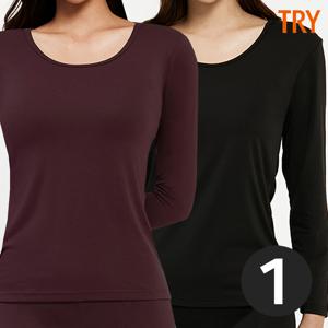 여성 얇은 기모내복 라운드 스판 보온내의 동내의 긴팔 상의 겨울