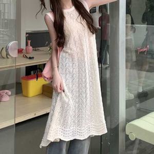 루즈핏 민소매 펀칭 니트 원피스 커버업 나시 데일리 니트원피스 펀칭원피스