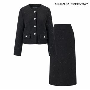 정상가:299,000원 ㅣ  에브리데이]트위드 노카라 자켓 스커트 셋업 (EB4OW013D)