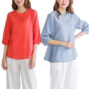 [하프클럽] 쉘비 여성 여름 냉감 인견 7부 반팔 블라우스 빅사이즈 티