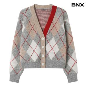 [롯데백화점][비엔엑스]배색 V넥 라인 아가일 패턴 크롭 가디건 (BX4CD049L0)
