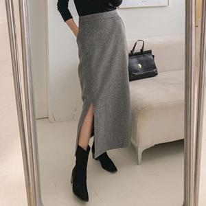 [하프클럽] 알파카 기모 뒷밴딩 H라인 트임 롱스커트 겨울 고급 일자 스커트