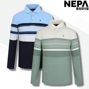 이월 기능성 기모티 긴팔티 폴로티셔츠 스트라이프 패턴 카라 티셔츠 카라티 7J75244