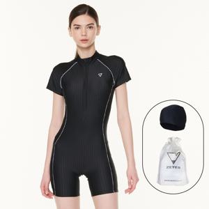 여성 아쿠아 집업 반팔 3부 반신 실내수영복 L_4A931