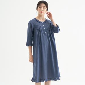 네이비ST 7부 순면 여성 빅사이즈 원피스 잠옷