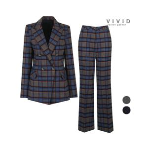 [하프클럽] SET 여성 체크더블 가을겨울 정장자켓+세미부츠컷 세트