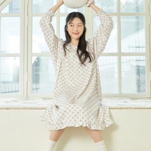 블루리본 긴팔 모달면 여성 빅사이즈 원피스 잠옷