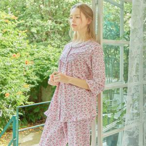 빨간잔꽃 7부 순면 여성 빅사이즈 잠옷 세트