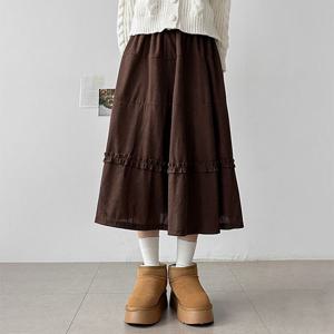 [하프클럽] 겨울 코듀로이 캉캉 레이스 밴딩 롱스커트 bo-3282c