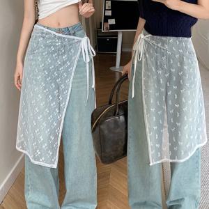 유니크 코디 시스루 레이어드 패턴 레이스 랩스커트 레이어드스커트 레깅스스커트