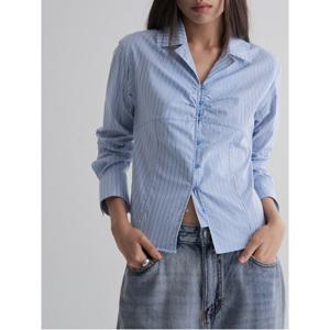 셔링 긴소매 스트라이프 셔츠  스카이 블루 (355964LY1Q)