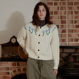 Flower Heavy Gauge Cardigan_Ivory