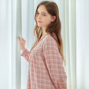 아이스핑크 긴팔 약기모 순면 여성 빅사이즈 원피스 잠옷