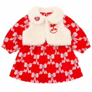 올 오버 퍼프 리본 베이비 퍼 베스트 원피스 세트_BP54OP248