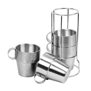 스텐 머그컵 4P세트 파우치포함 캠핑용 스텐컵 등산 머그 캠핑컵 세트