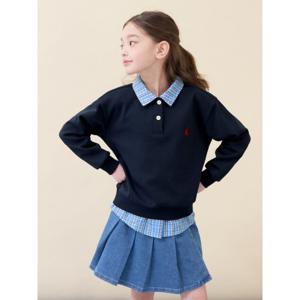 [택가 79,000] 여아 체크 T칼라 스웨트 티셔츠 - 네이비 (BI6141G04R)