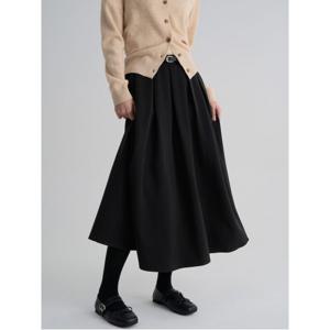 벨티드 플리츠 롱스커트  블랙 (356127WM35)