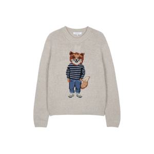 여성 드레스드 폭스 인타르시아 울 점퍼 니트 파치먼트 화이트 PW00812KH0002-0382