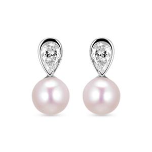 14k 티어 담수진주 귀걸이(랩 다이아몬드)