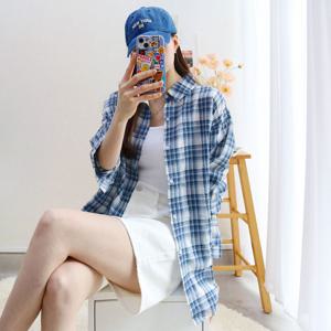 [브리치]  / 시원한 여름 루즈핏 체크 롱 셔츠 남방 (3컬러)