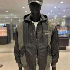 남성 후드레이어드 배색 패딩 항공점퍼_DG