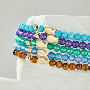 14K 행운 천연석 비즈 물고기 팔찌 731 호완석 블루 자수정 오닉스 터키석(사이즈18.5cm)[5종택1]