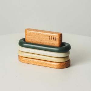 피카 국내생산 도자기 수저받침 4P (우드 거치대 포함)