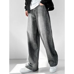 [하프클럽] M Y2K 어반 사이드턱 데님 청바지 와이드팬츠 통바지 옆라인 절개 벌룬 힙합 스트릿 남녀공용