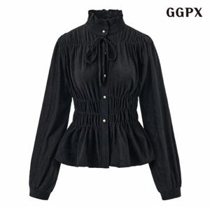 정상가:59,000원 ㅣ 프릴넥 끈 데일리 셔링 블라우스 (GPDBA003D)