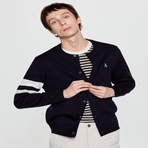 남성 [[25FW]] HZSW5D200N2 [시즌오프]네이비 울혼방 소매 배색 라운드 가디건