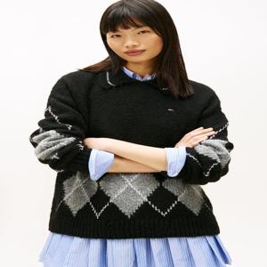 여성 오버사이즈 아가일 폴로 스웨터 T32G0KTO13TWT1