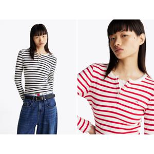 여성 버튼 립 헨리넥 롱슬리브 T32G0TTO10TWT1