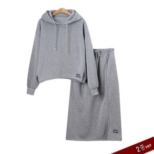 [2종세트]후디 트임 스커트 기모트레이닝 세트