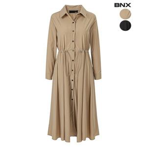 여성 셔츠형 스트링 플레어 롱 원피스