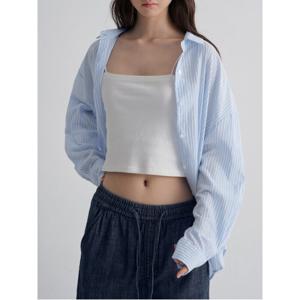 시어 스트라이프 오버핏 셔츠  스카이 블루 (325764LY1Q)