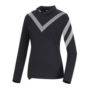 여성 골프 브이프린트 반집업 티셔츠 VLTSM905_BK