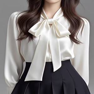 실크터치 리본타이 퍼프 블라우스 (S5SBL002A)