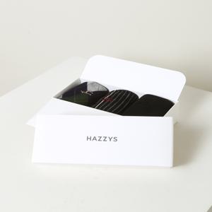 [선물포장] HJSS5F301BK_남성 블랙 로고자수 면혼방 중목양말3종세트_HI518