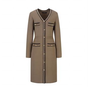 라인 배색 V넥 밴딩 니트 원피스 VJOCX7992