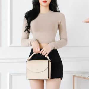 여성 라운드 베이직 골지 스판 슬림 크롭 긴팔 티셔츠_BLT5505