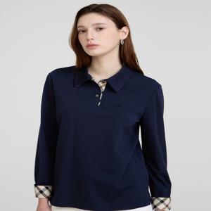 닥스 여성 [[25SS]] DLTS5BE11N2 네이비 체크 배색 긴소매 카라 티셔츠
