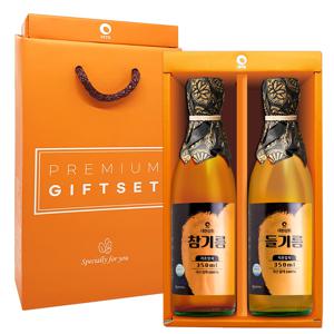 50년전통 대현상회 저온압착 국산 참기름 들기름 350ml 선물세트 (선물케이스포장)