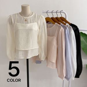 SET상품  프리필 시스루 뷔스티에 + 퍼프 블라우스 세트/ 5color