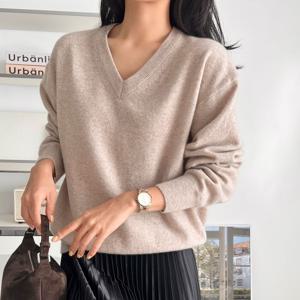 [브리치]  / 국내생산 루즈핏 울 캐시미어 브이넥 니트