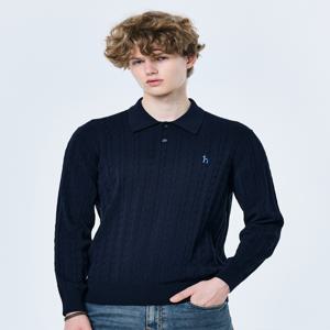 남성 HZSW5A233N2 [블루오션 아이코닉] 네이비 쿨코튼 혼방 케이블 카라 니트