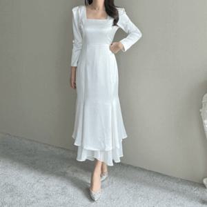 [하프클럽] 로열 새틴 스퀘어넥 퍼프소매 여신 공주 드레스 머메이드 롱 스냅촬영 셀프웨딩 피로연 연주회 연말