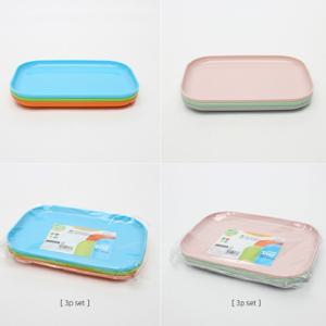 어린이 간식그릇 직사각그릇 3p 플라스틱 트레이 접시 사각쟁반 플라스틱쟁반 다용도쟁반